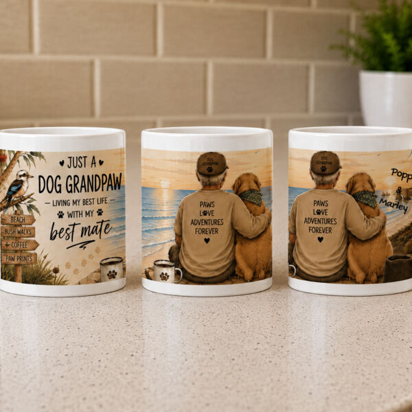 Personalised 11oz Ceramic Dog Grandpaw Mug: Custom Pet Names, Australian Artwork Thumbnail
